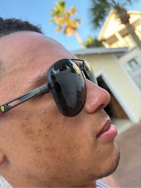 Ferrari Black Aviator Sunglasses with Yellow Shield Detail